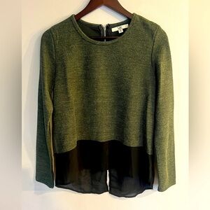 YA LOS ANGELES Women’s Mixed Media Olive Green Back Zipper Knit Top Size M